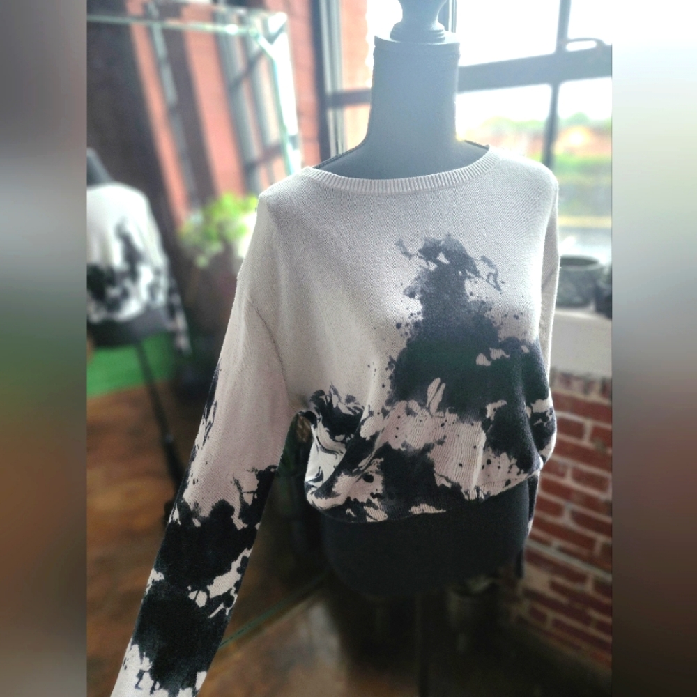 Nordstrom sweater, grey and black, long sleeve, tie dye, rorschach, rubbish